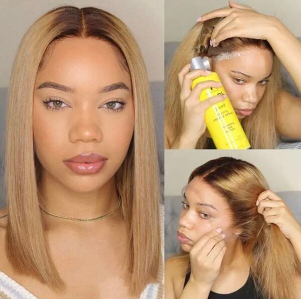 Perruque Bob lisse lace HD ombré blond  -  14" – Image 2