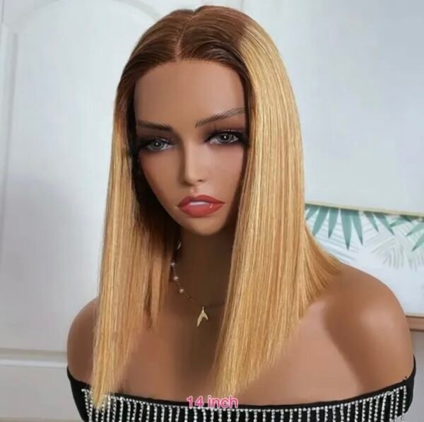 perruque bob lisse lace hd ombré blond 14 pouces