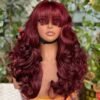 Perruque à Frange cheveux rouge bordeaux