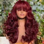 Perruque à Frange cheveux rouge bordeaux