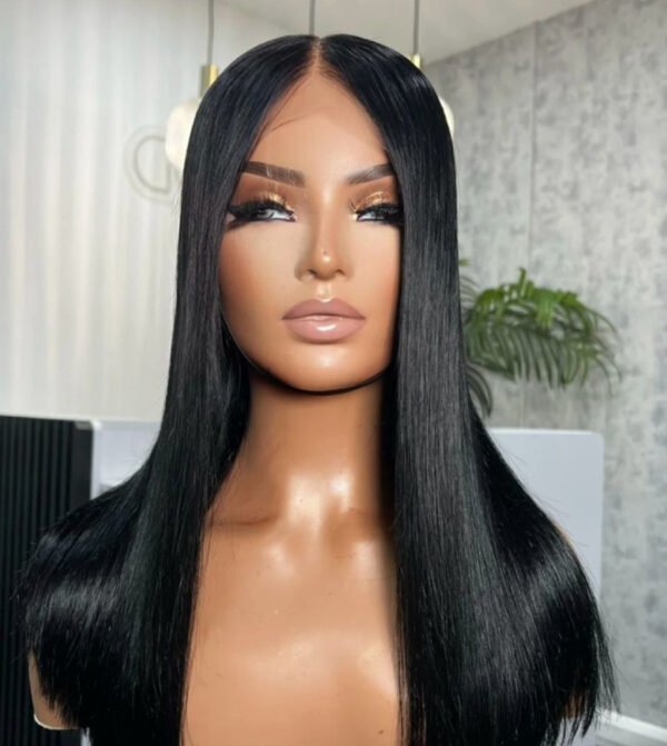 Perruque Cheveux longs 24 pouces avec raie lisse noir